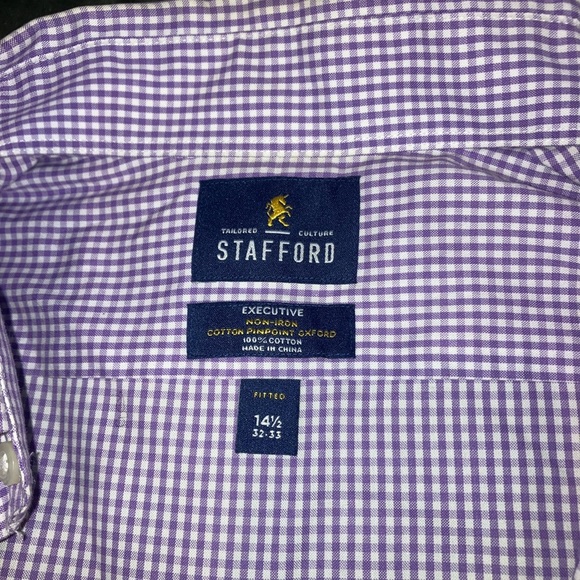 Stafford Men's Purple Gingham Button Down Shirt - Picture 2 of 3